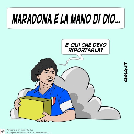 ▷ Maradona e la mano di Dio, opera di Angelo Antonio Ciola